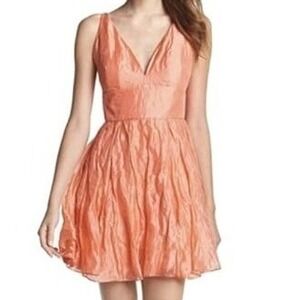 Nicole Miller Silk Mini Dress Womens 2 Peach Strappy Back Fit & Flare Formal